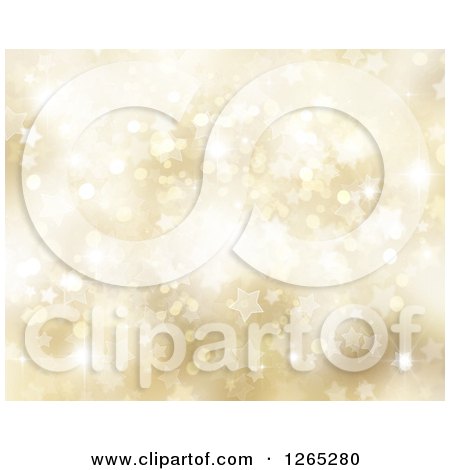 Clipart of a Golden Christmas Background of Bokeh Flares and Stars - Royalty Free Illustration by KJ Pargeter