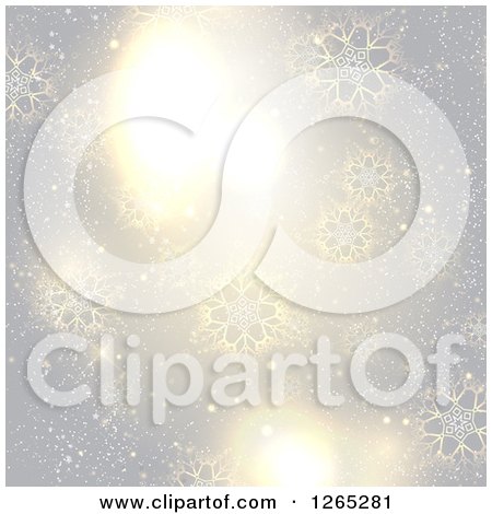Clipart of a Christmas Background of Ornate Snowflakes and Bright Flares - Royalty Free Vector Illustration by KJ Pargeter