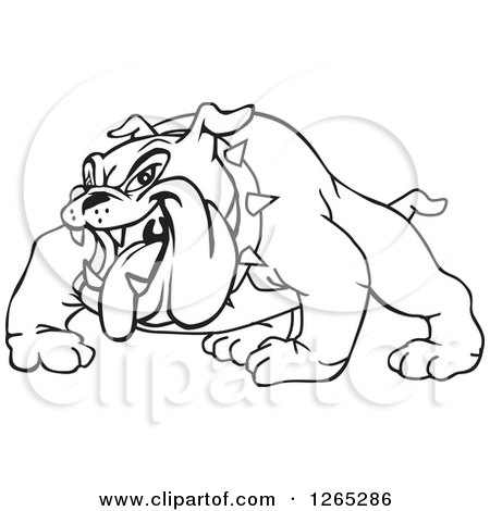 Clipart of a Black and White Aggressive Panting Bulldog - Royalty Free Vector Illustration by Dennis Holmes Designs