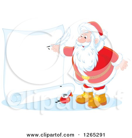 Clipart of Santa Claus Writing on a Giant Scroll - Royalty Free Vector Illustration by Alex Bannykh