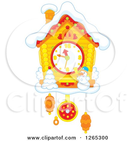 Clipart of a Christmas Cuckoo Clock with Snow - Royalty Free Vector Illustration by Alex Bannykh