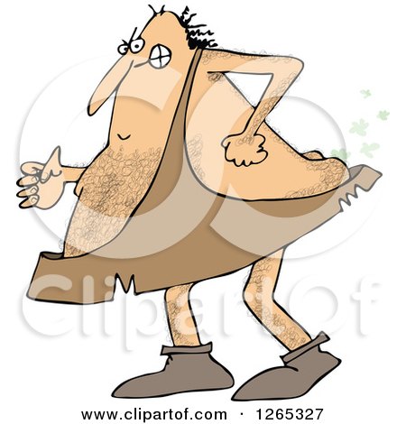 Clipart of a Hairy Caveman Farting - Royalty Free Vector Illustration by djart