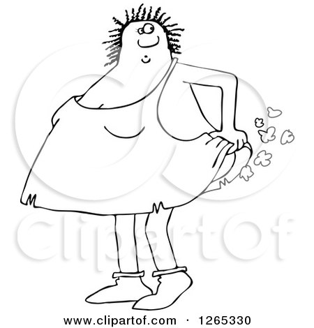 Clipart of a Black and White Cavewoman Farting - Royalty Free Vector Illustration by djart