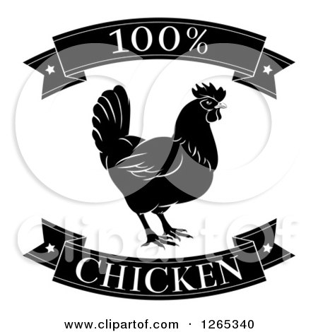Clipart of Black and White 100 Percent Chicken Food Banners and Rooster - Royalty Free Vector Illustration by AtStockIllustration