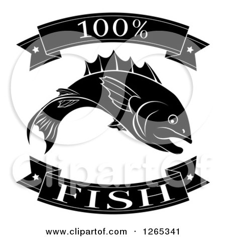 Clipart of Black and White 100 Percent Fish Food Banners - Royalty Free Vector Illustration by AtStockIllustration