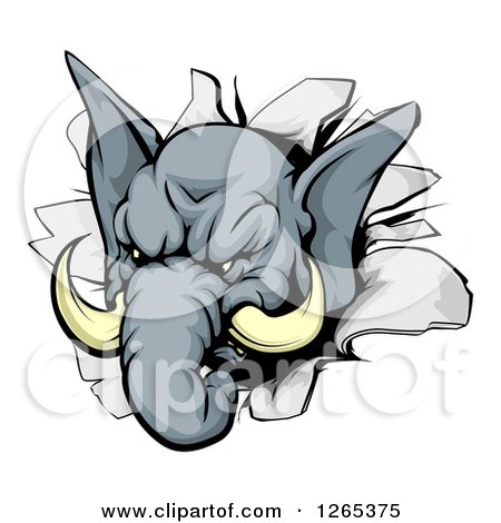 Clipart of a Tough Elephant Breaking Through a Wall - Royalty Free Vector Illustration by AtStockIllustration