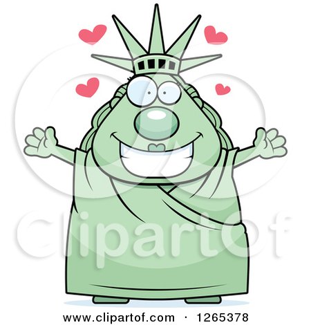 Clipart of a Chubby Statue of Liberty with Open Arms and Hearts - Royalty Free Vector Illustration by Cory Thoman