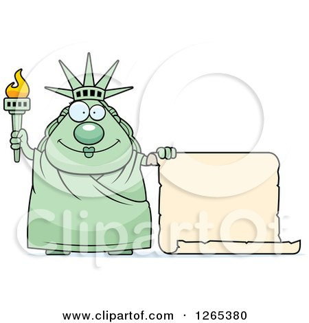 Clipart of a Chubby Statue of Liberty with a Scroll Sign - Royalty Free Vector Illustration by Cory Thoman