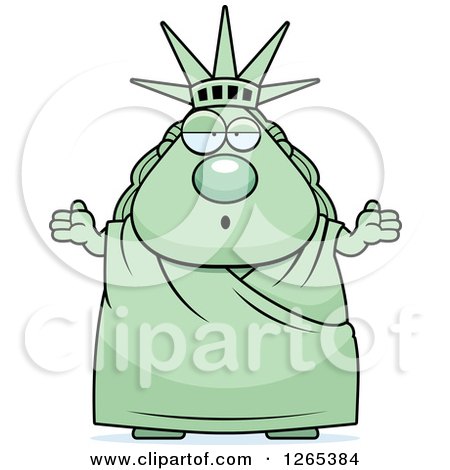 Clipart of a Careless Shrugging Chubby Statue of Liberty - Royalty Free Vector Illustration by Cory Thoman