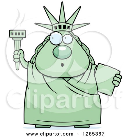 Clipart of a Surprised Gasping Chubby Statue of Liberty With an Extinguished Torch - Royalty Free Vector Illustration by Cory Thoman
