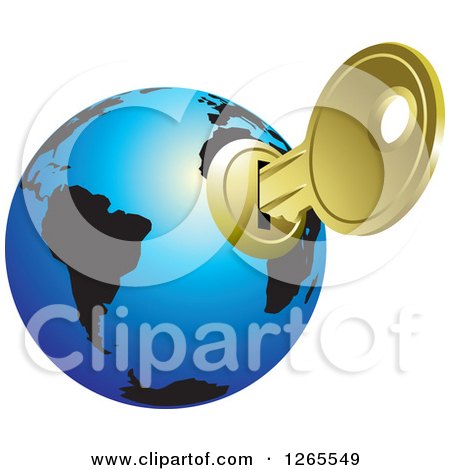 Clipart of a Blue and Black Globe with a Key Inserted - Royalty Free Vector Illustration by Lal Perera