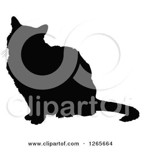 Clipart of a Black Silhouetted Sitting Cat - Royalty Free Vector Illustration by Maria Bell