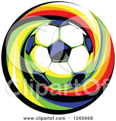 Clipart of a Soccer Ball over a Colorful Swirl - Royalty Free Vector Illustration by Chromaco