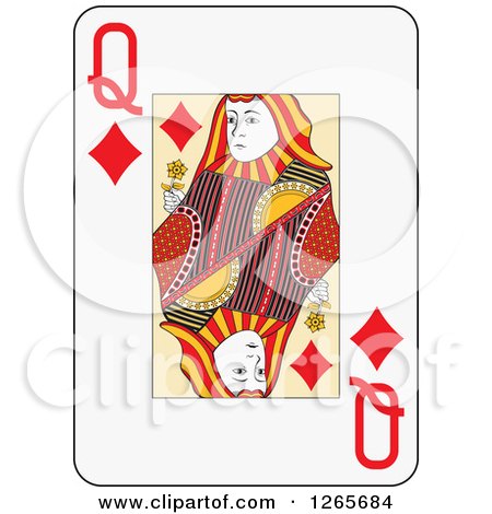 Clipart of a Queen of Diamonds Playing Card - Royalty Free Vector Illustration by Frisko