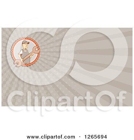 Clipart of a Male Mechanic with a Wrench Business Card Design - Royalty Free Illustration by patrimonio