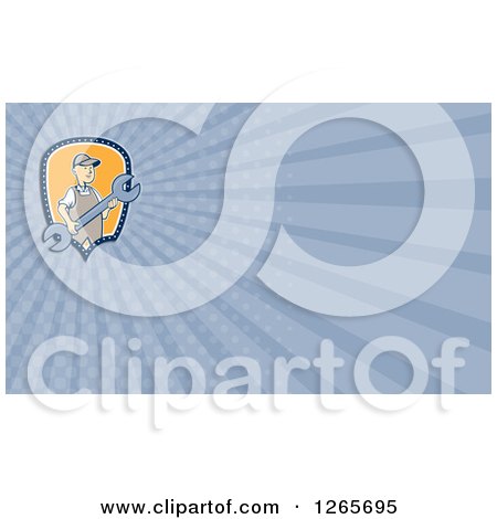 Clipart of a Male Mechanic with a Wrench Business Card Design - Royalty Free Illustration by patrimonio