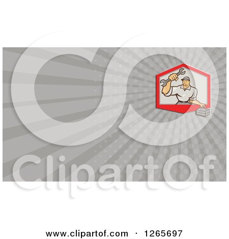 Clipart of a Male Mechanic with a Wrench and Tool Box Business Card Design - Royalty Free Illustration by patrimonio