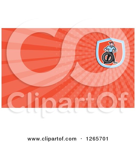Clipart of a Male Mechanic with a Tire Business Card Design - Royalty Free Illustration by patrimonio