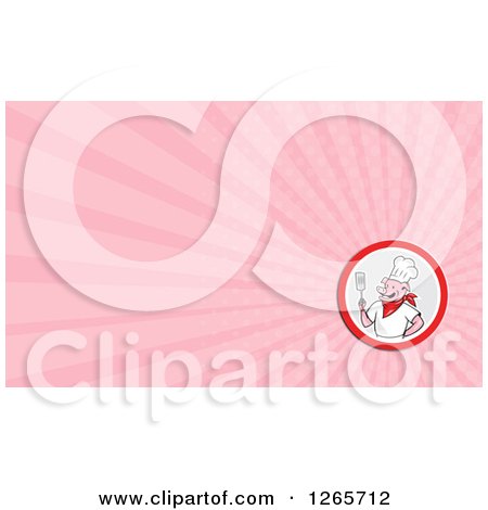Clipart of a Chef Pig Holding a Spatula and Pink Ray Business Card Design - Royalty Free Illustration by patrimonio