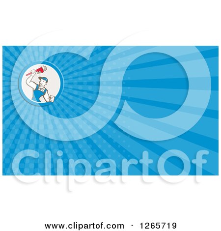 Clipart of a Male Plumber with a Monkey Wrench Business Card Design - Royalty Free Illustration by patrimonio