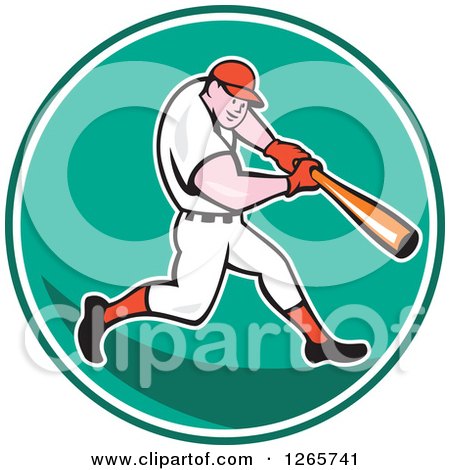Clipart of a Cartoon White Male Baseball Player Batting in a Green Circle - Royalty Free Vector Illustration by patrimonio