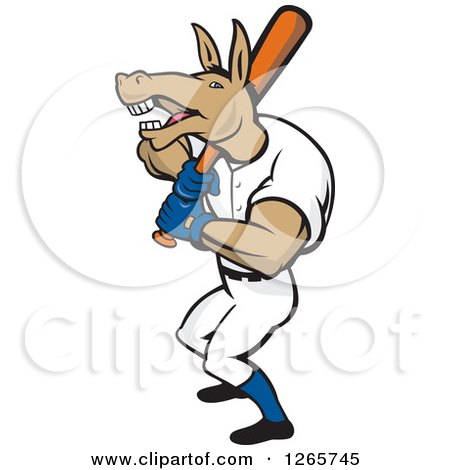 Clipart of a Batting Baseball Donkey - Royalty Free Vector Illustration by patrimonio