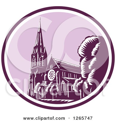 Clipart of a Retro Woodcut Scene of the Christchurch Cathedral Before the Earthquake in New Zealand - Royalty Free Vector Illustration by patrimonio