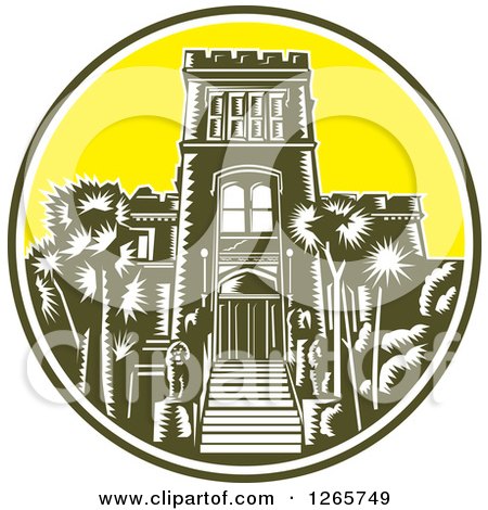 Clipart of a Retro Woodcut Scene of the Larnach Castle in Dunedin, New Zealand - Royalty Free Vector Illustration by patrimonio