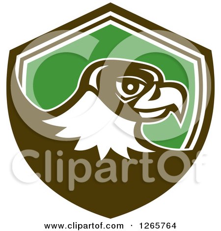 Clipart of a Retro Falcon Head in a Brown White and Green Shield - Royalty Free Vector Illustration by patrimonio
