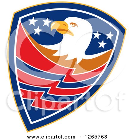 Clipart of a Bald Eagle in an American Shield - Royalty Free Vector Illustration by patrimonio