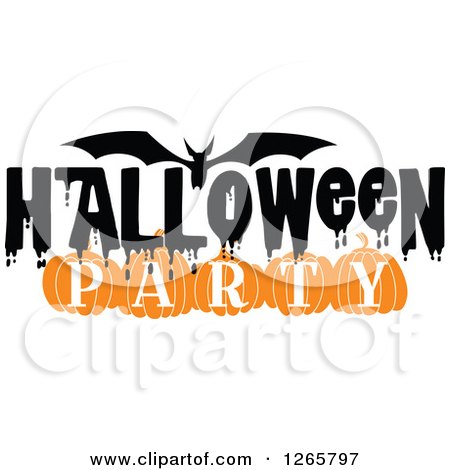 Clipart of a Bat and Halloween Party Text - Royalty Free Vector Illustration by Vector Tradition SM