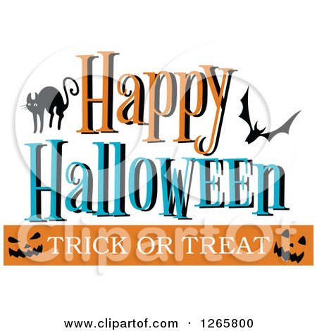 Clipart of a Happy Halloween Trick or Treat Cat Bat and Jackolantern Faces Design - Royalty Free Vector Illustration by Vector Tradition SM