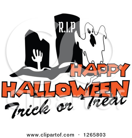 Clipart of a Happy Halloween Trick or Treat Ghost and Zombie Design - Royalty Free Vector Illustration by Vector Tradition SM