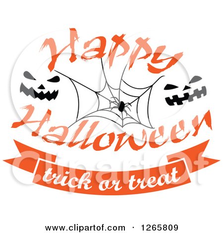 Clipart of a Happy Halloween Trick or Treat Spider and Jackolantern Face Design - Royalty Free Vector Illustration by Vector Tradition SM