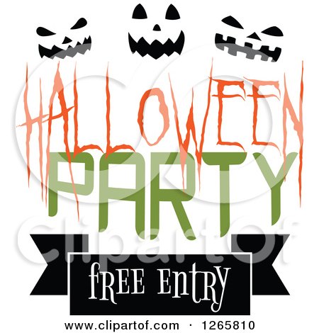 Clipart of a Jackolantern and Halloween Party Free Entry Design - Royalty Free Vector Illustration by Vector Tradition SM