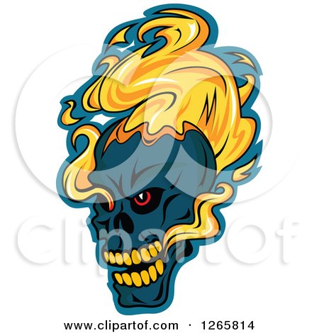 Clipart of a Demonic Skull on Fire, over Blue - Royalty Free Vector Illustration by Vector Tradition SM