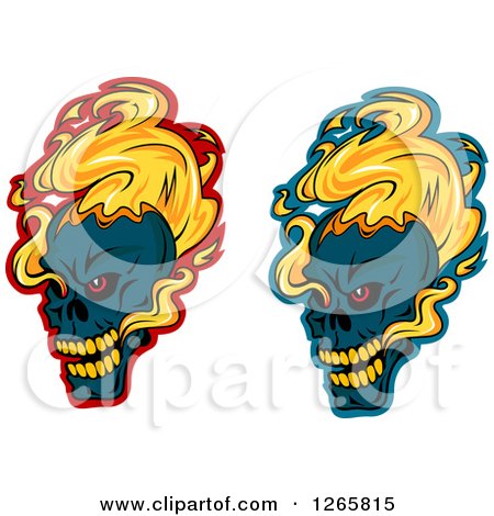 Clipart of Demonic Skulls on Fire, over Red and Blue - Royalty Free Vector Illustration by Vector Tradition SM
