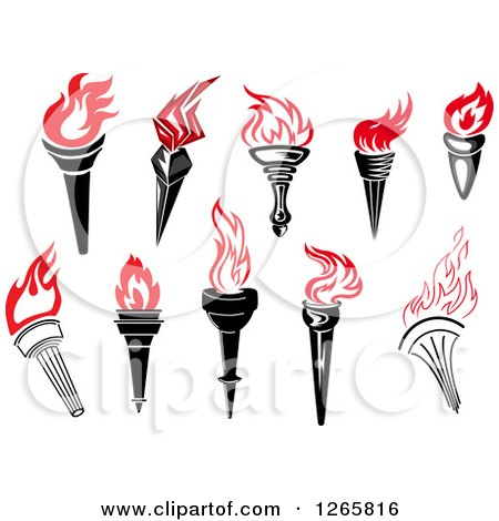 Clipart of Black Handled Torches with Red Flames - Royalty Free Vector Illustration by Vector Tradition SM
