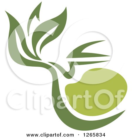 Clipart of a Green Tea Pot with Leaves - Royalty Free Vector Illustration by Vector Tradition SM