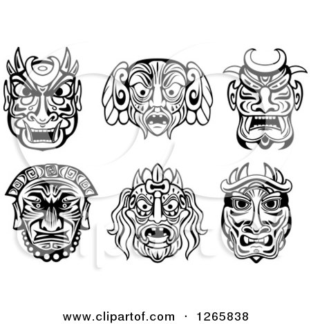 Clipart of Black and White Tribal Masks - Royalty Free Vector Illustration by Vector Tradition SM