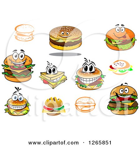 Clipart of a Sandwich and Cheeseburgers - Royalty Free Vector Illustration by Vector Tradition SM
