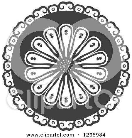 Clipart of a Black and White Lace Circle Design - Royalty Free Vector