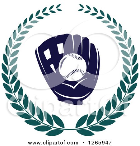 Clipart of a Baseball in a Glove in a Laurel Wreath - Royalty Free Vector Illustration by Vector Tradition SM