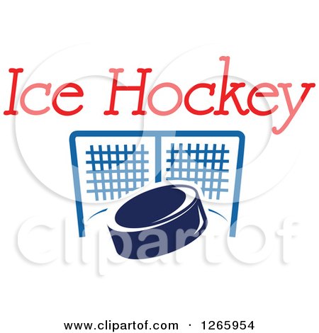 Clipart of a Blue Hockey Puck and Net Under Text - Royalty Free Vector Illustration by Vector Tradition SM