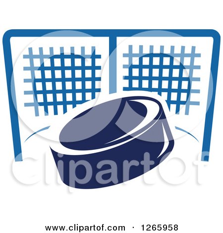 Clipart of a Blue Hockey Puck and Net - Royalty Free Vector Illustration by Vector Tradition SM