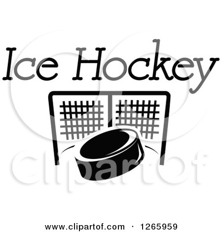 Clipart of a Black and White Hockey Puck and Net with Text - Royalty Free Vector Illustration by Vector Tradition SM