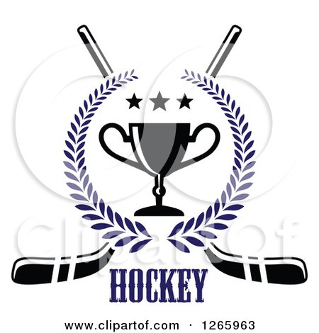 Clipart of Crossed Hockey Sticks over Text with a Trophy and Stars in a Laurel Wreath - Royalty Free Vector Illustration by Vector Tradition SM