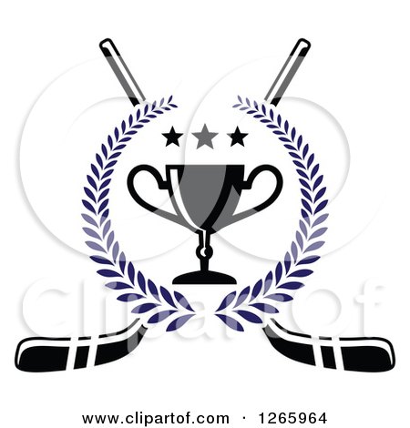 Clipart of Crossed Hockey Sticks with a Trophy and Stars in a Laurel Wreath - Royalty Free Vector Illustration by Vector Tradition SM