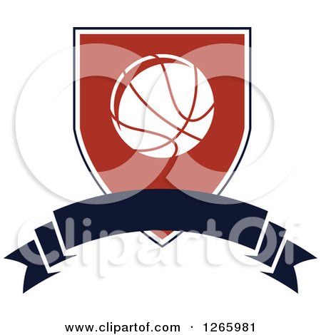 Clipart of a Basketball in a Shield over a Blank Banner - Royalty Free Vector Illustration by Vector Tradition SM
