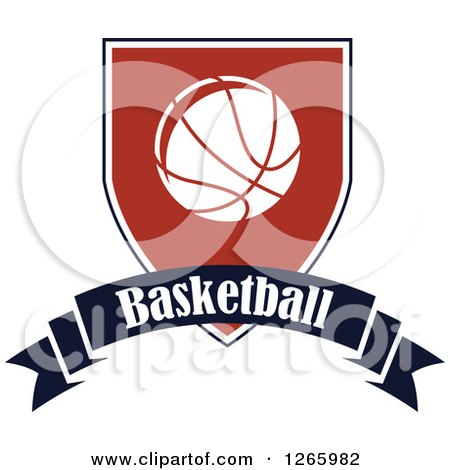 Clipart of a Basketball in a Shield over a Text Banner - Royalty Free Vector Illustration by Vector Tradition SM